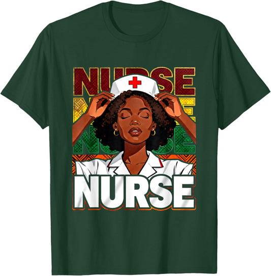 Afro Black Nurse Pride African Pattern RN LPN CNA T-Shirt - T-Shirt | Forest