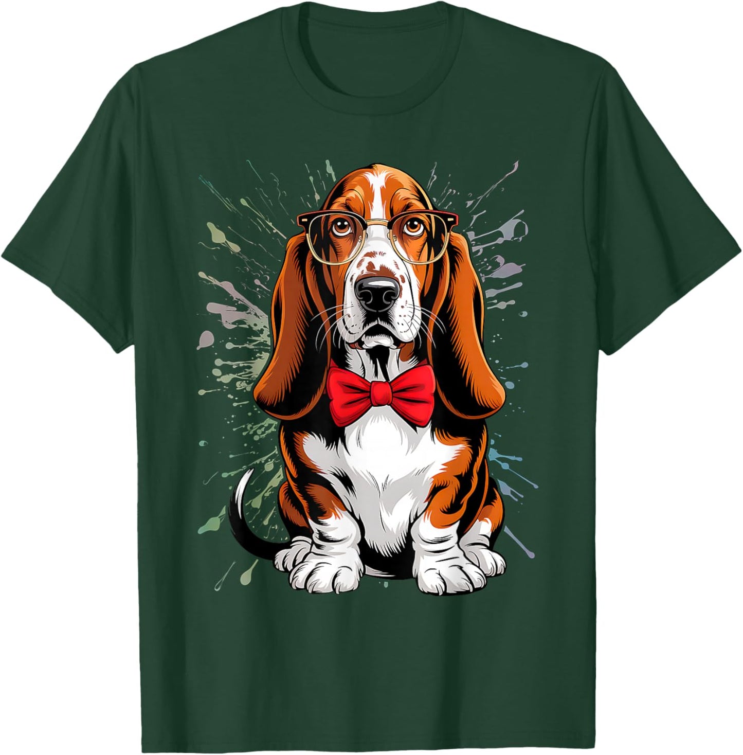 Basset Hound Dog in Classic Eyeglass and Bow Tie, Men Women T-Shirt - T-Shirt | Forest