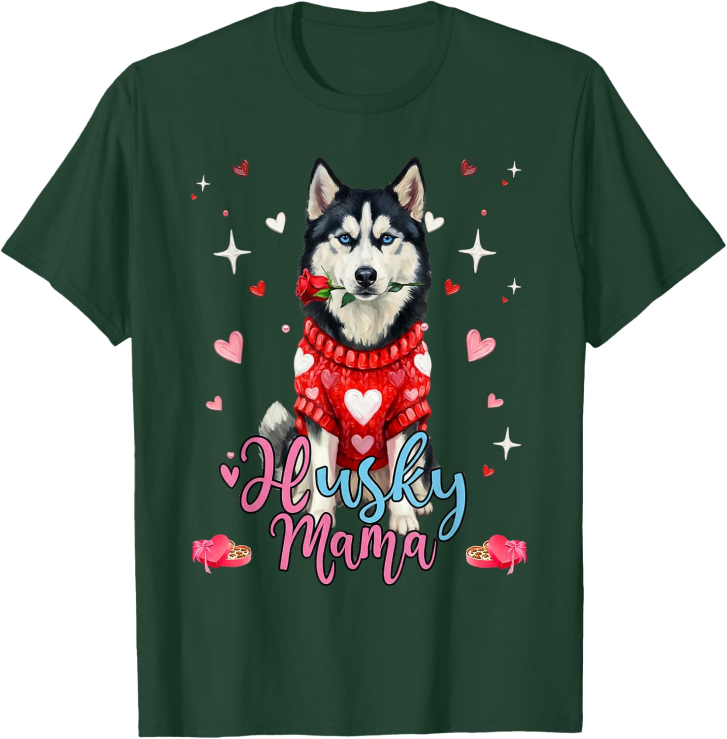 Cute Siberian Husky Mama Valentine Rose Dog Lover T-Shirt - T-Shirt | Forest