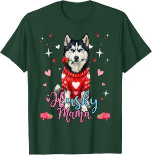 Cute Siberian Husky Mama Valentine Rose Dog Lover T-Shirt - T-Shirt | Forest