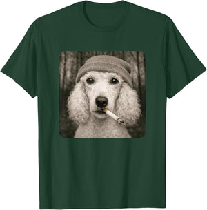 Funny Smoking White Poodle Dog Meme Cigarette Grunge Beanie T-Shirt - T-Shirt | Forest