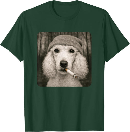 Funny Smoking White Poodle Dog Meme Cigarette Grunge Beanie T-Shirt - T-Shirt | Forest