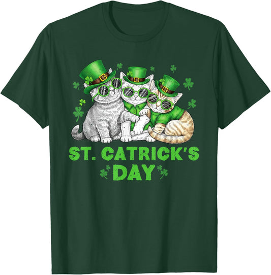 St Catricks Day Funny Cats Irish Party Men Girls T-Shirt - T-Shirt | Forest