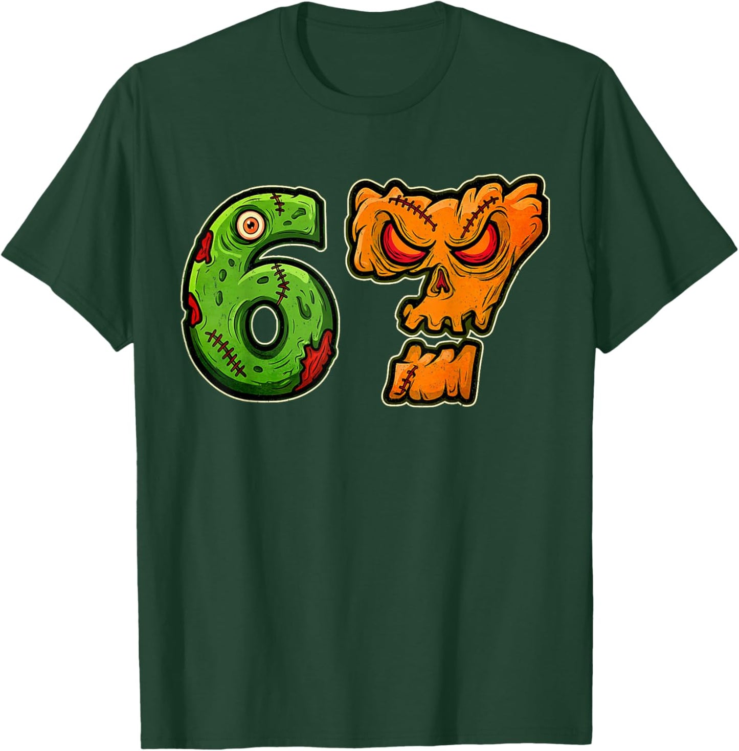 67 Zombie Pumpkin Six Seven Halloween Meme Costume T-Shirt - T-Shirt | Forest