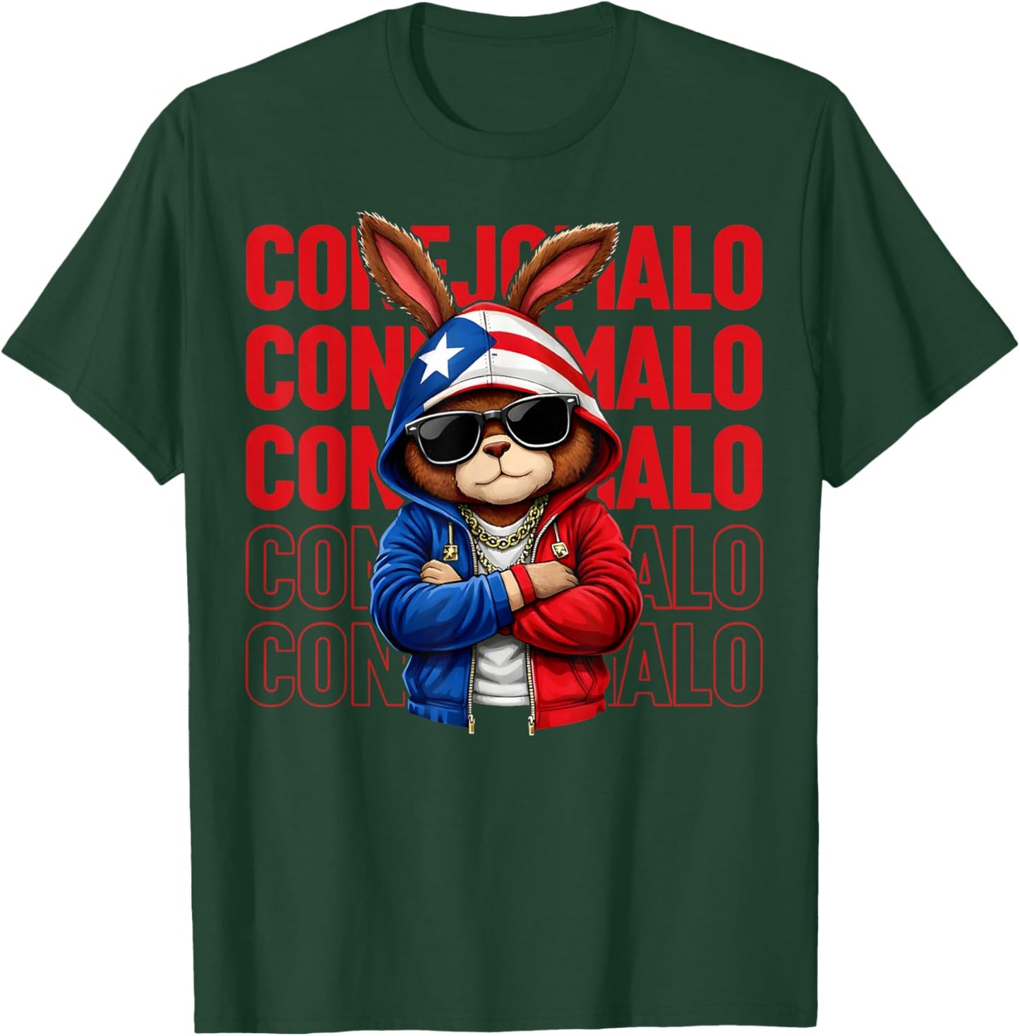 Conejalo Bunny Puerto Rican Flag Gift Boys Kids T-Shirt - T-Shirt | Forest