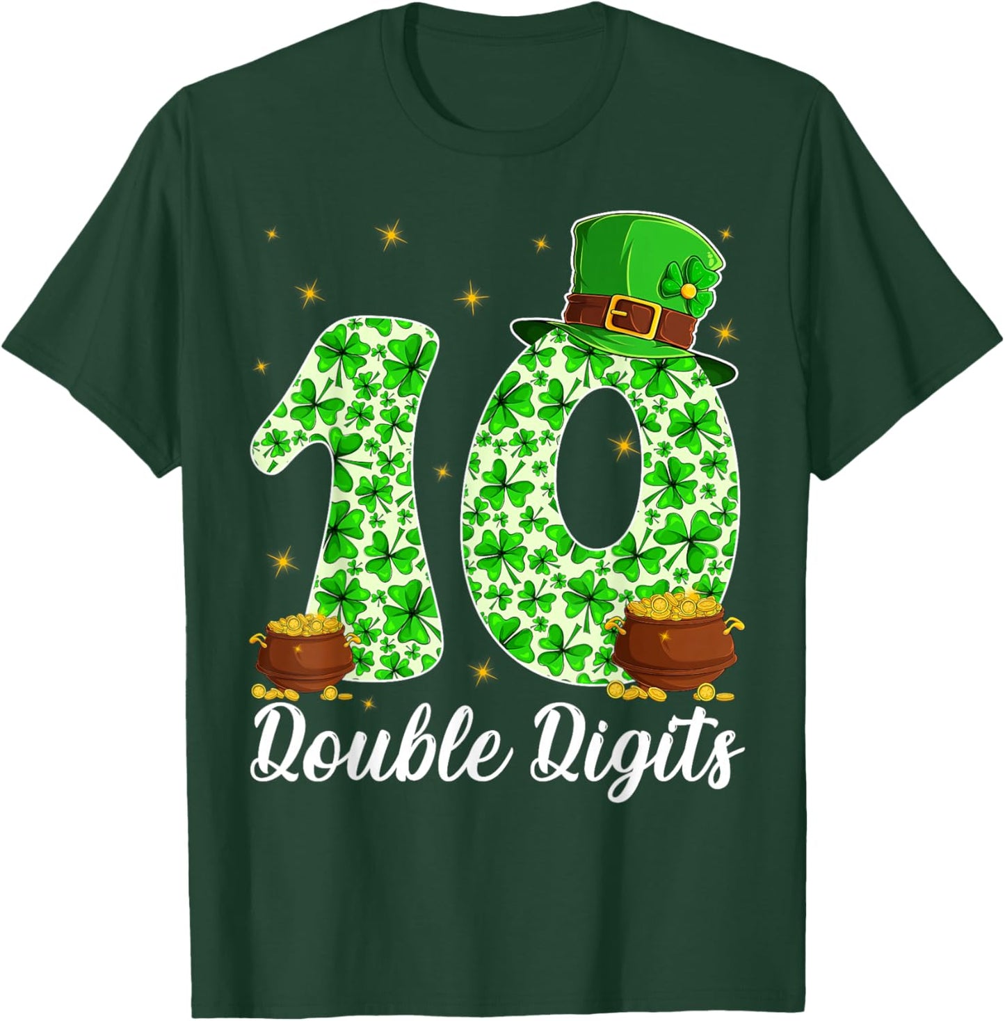 Double Digits 10 Years Old 10th Birthday Saint Patrick's Day T-Shirt - T-Shirt | Forest