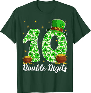 Double Digits 10 Years Old 10th Birthday Saint Patrick's Day T-Shirt - T-Shirt | Forest