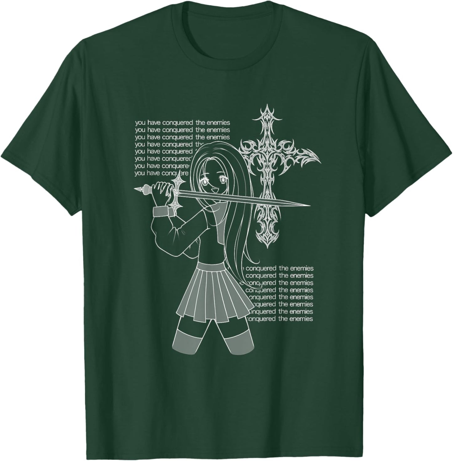 You Have Conquered The Enemies Cross Y2K Anime Goth Girl T-Shirt - T-Shirt | Forest