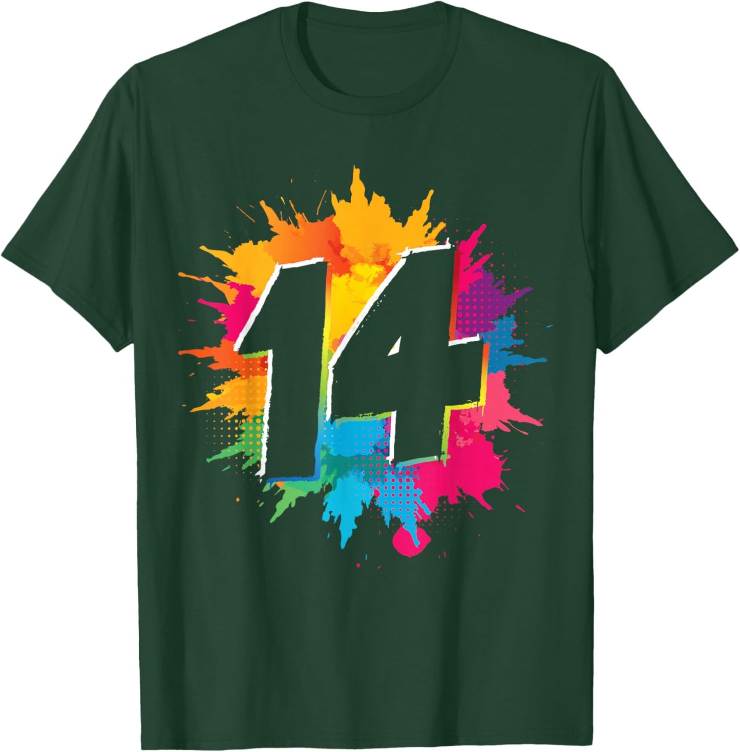 14th Birthday Colorful Paint Splashes 14 Year Old Girls Boys T-Shirt - T-Shirt | Forest