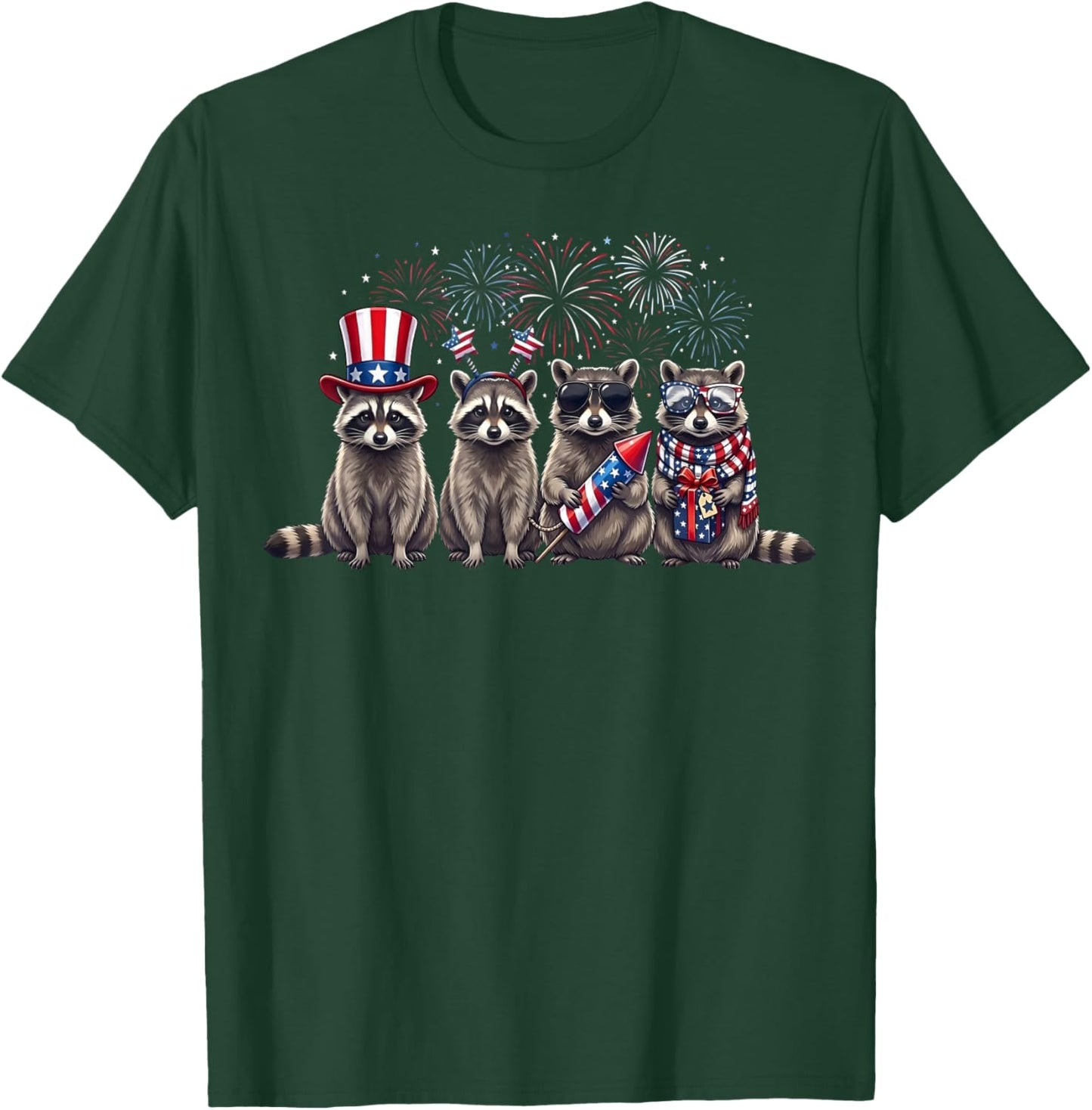 USA Patriotic Cute Raccoon Men Women Kids Funny 4th of July T-Shirt - T-Shirt | Forest
