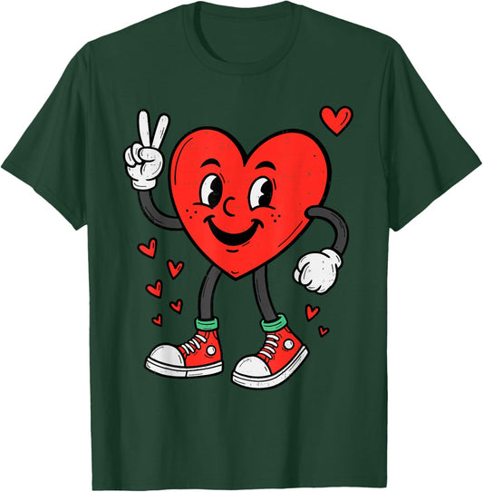 Heart Peace Hand Funny Valentines Day Boys Men Women Kids T-Shirt - T-Shirt | Forest