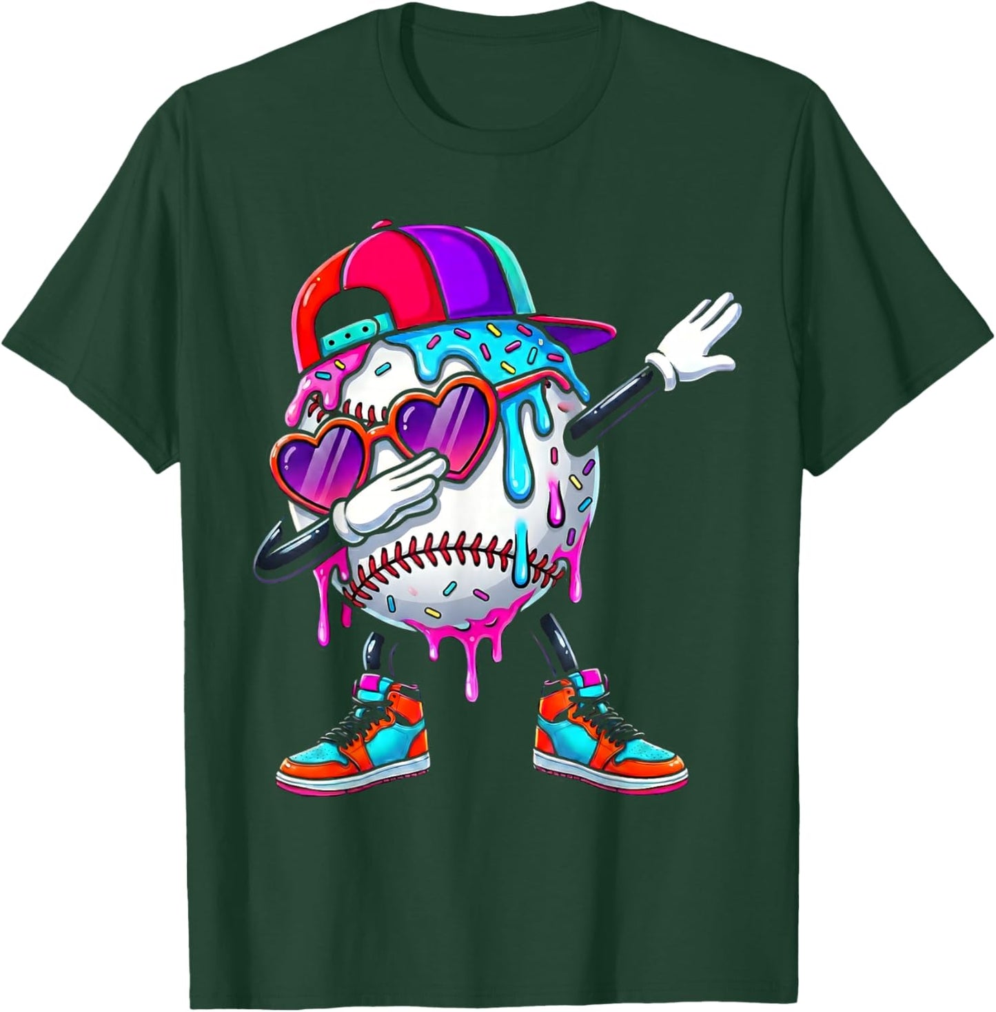 Baseball Ice Cream Drip Dabbing Sports Sprinkles for Boys T-Shirt - T-Shirt | Forest