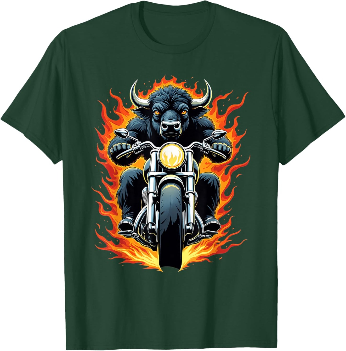 Buffalo Riding a Motorcycle Design Funny Buffalo T-Shirt - T-Shirt | Forest