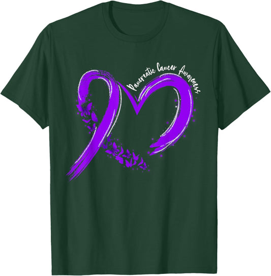 Pancreatic Cancer Awareness Heart Ribbon Purple Girls T-Shirt - T-Shirt | Forest