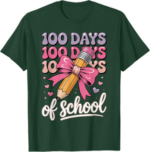 100 Days of School Girls Coquette Bow Kids Teacher Student T-Shirt - T-Shirt | Forest