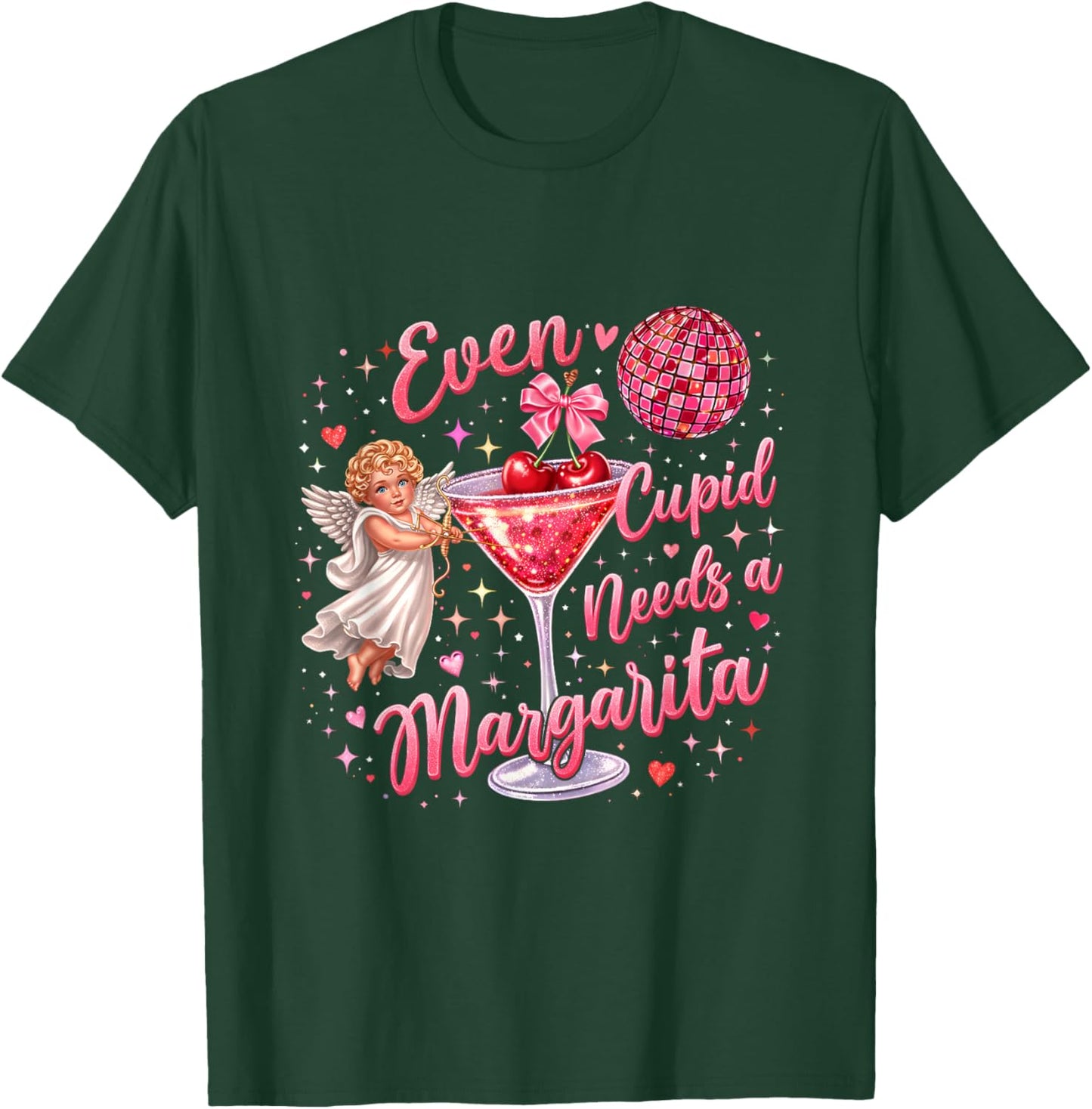 Valentine Funny Even Cupid Need A Margarita Retro Trendy T-Shirt - T-Shirt | Forest