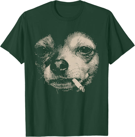 Smoking Chihuahua Meme Funny Dog Face Y2K Grunge Dog T-Shirt - T-Shirt | Forest
