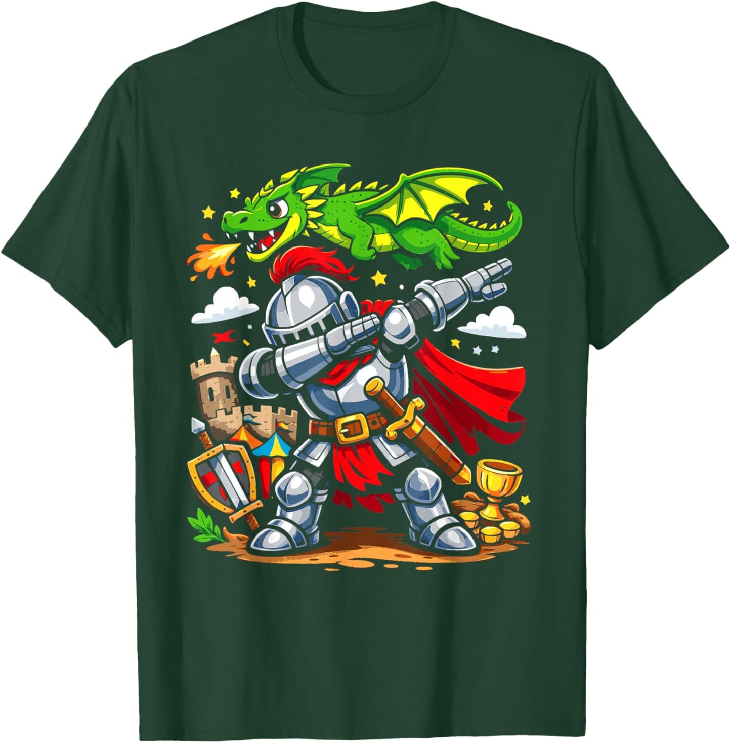 Ren Faire Dabbing Knight Dragon Fantasy Kids Boys Girls T-Shirt - T-Shirt | Forest