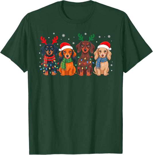 Dachshund Christmas Santa Reindeer Xmas Pajamas Dog Lover T-Shirt - T-Shirt | Forest
