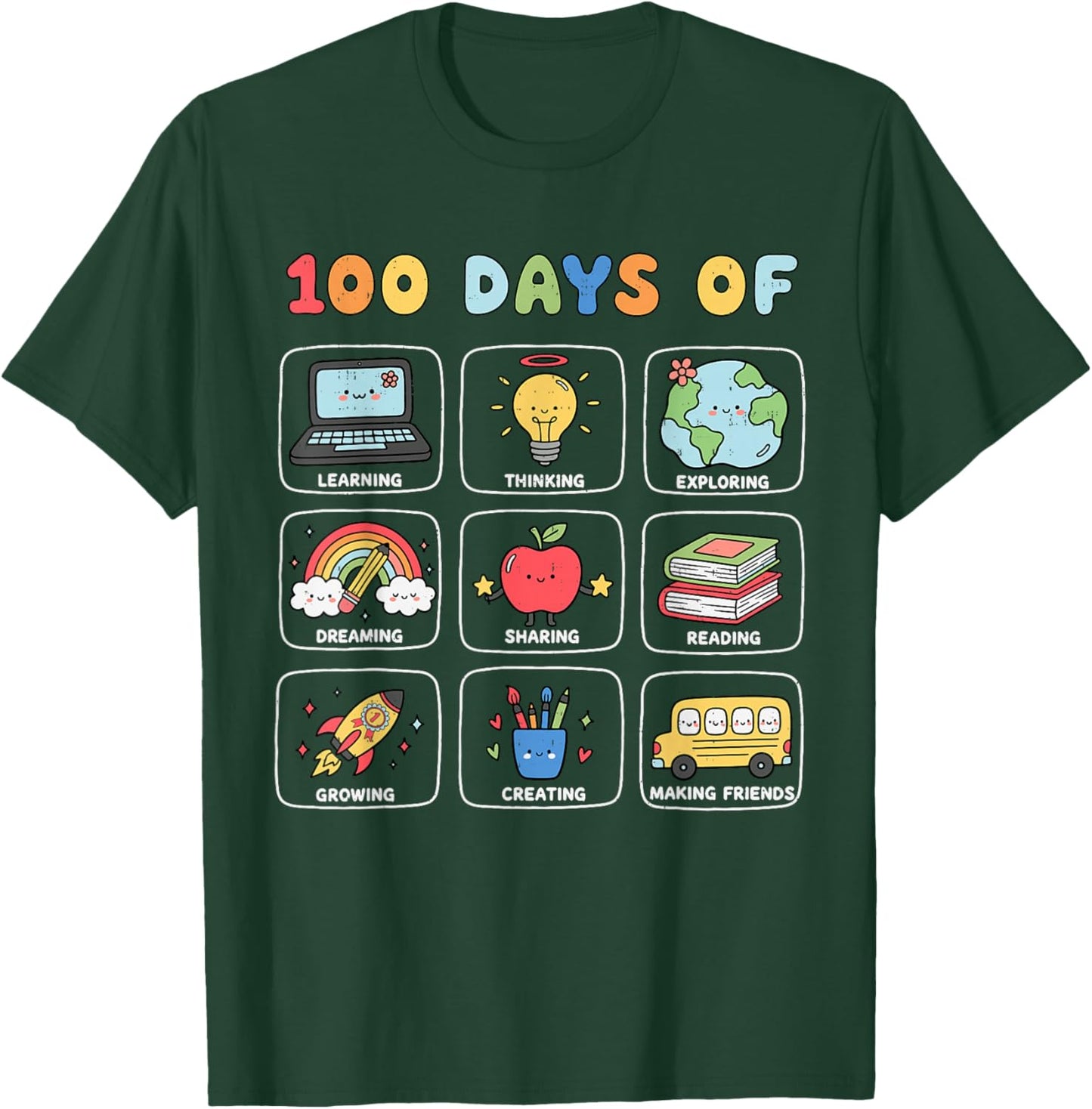 100 Days of Learning Growing 100th Day of School Girls Kids T-Shirt - T-Shirt | Forest