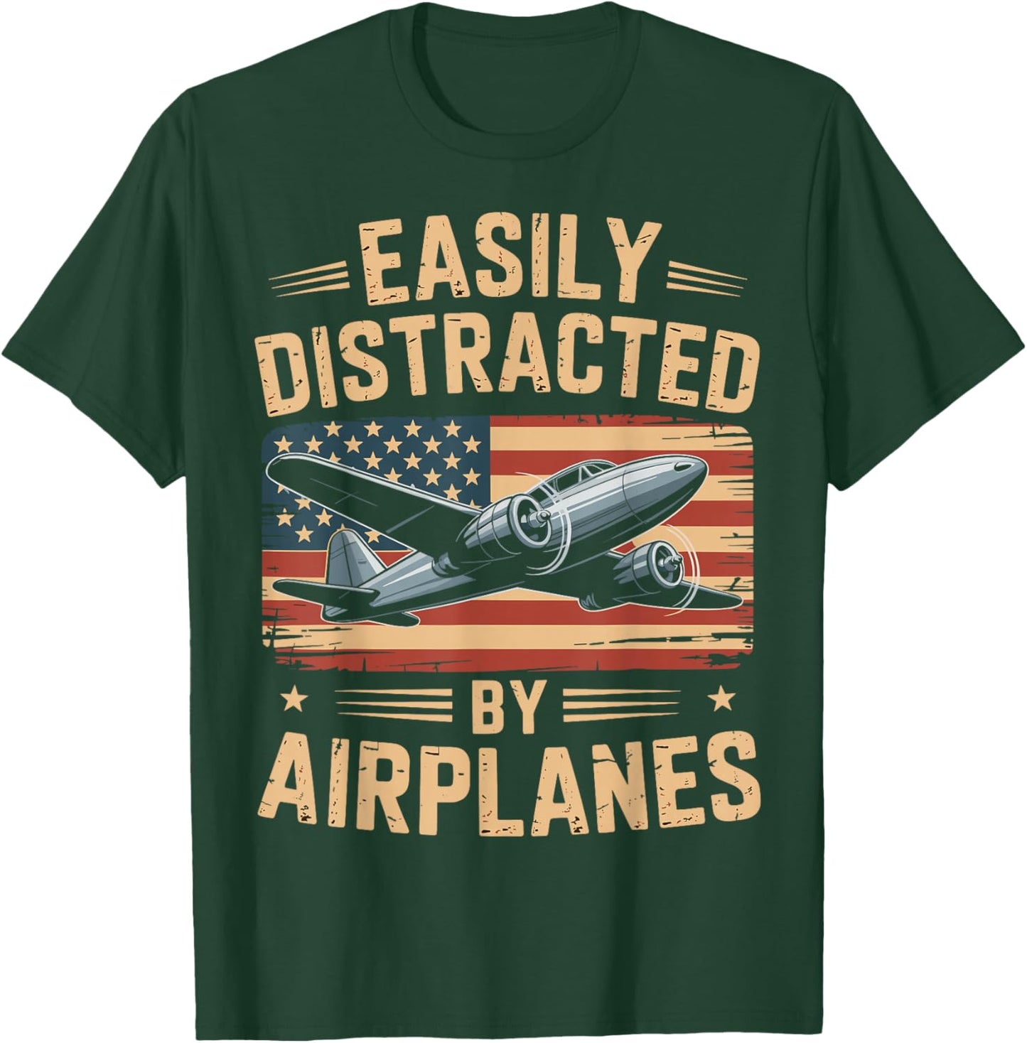 Easily Distracted by Airplanes Aviation Pilot T-Shirt - T-Shirt | Forest
