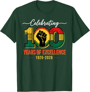 Celebrating 100 Years of Excellence 1926 2026 Black History T-Shirt - T-Shirt | Forest