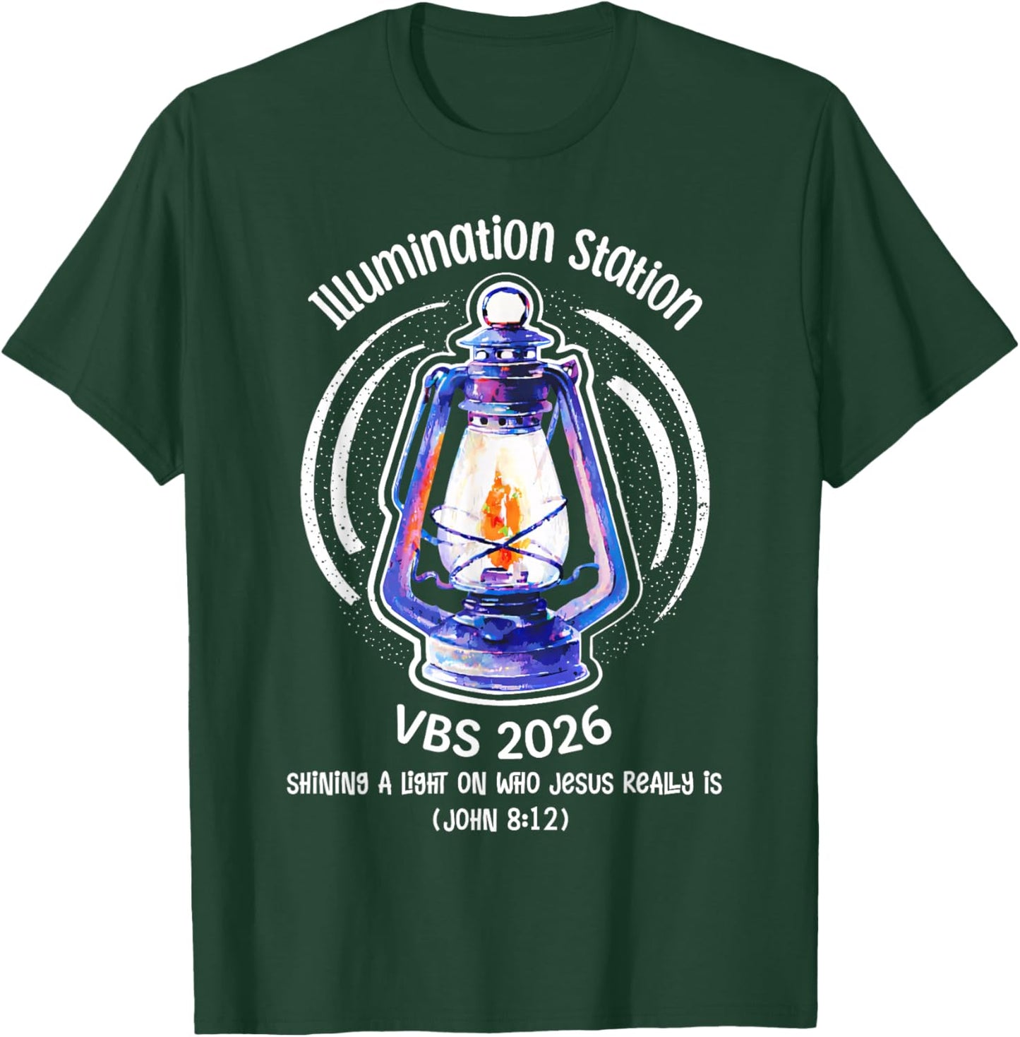 Retro Illumination Station VBS 2026 John 8:12 Bible Verse T-Shirt - T-Shirt | Forest