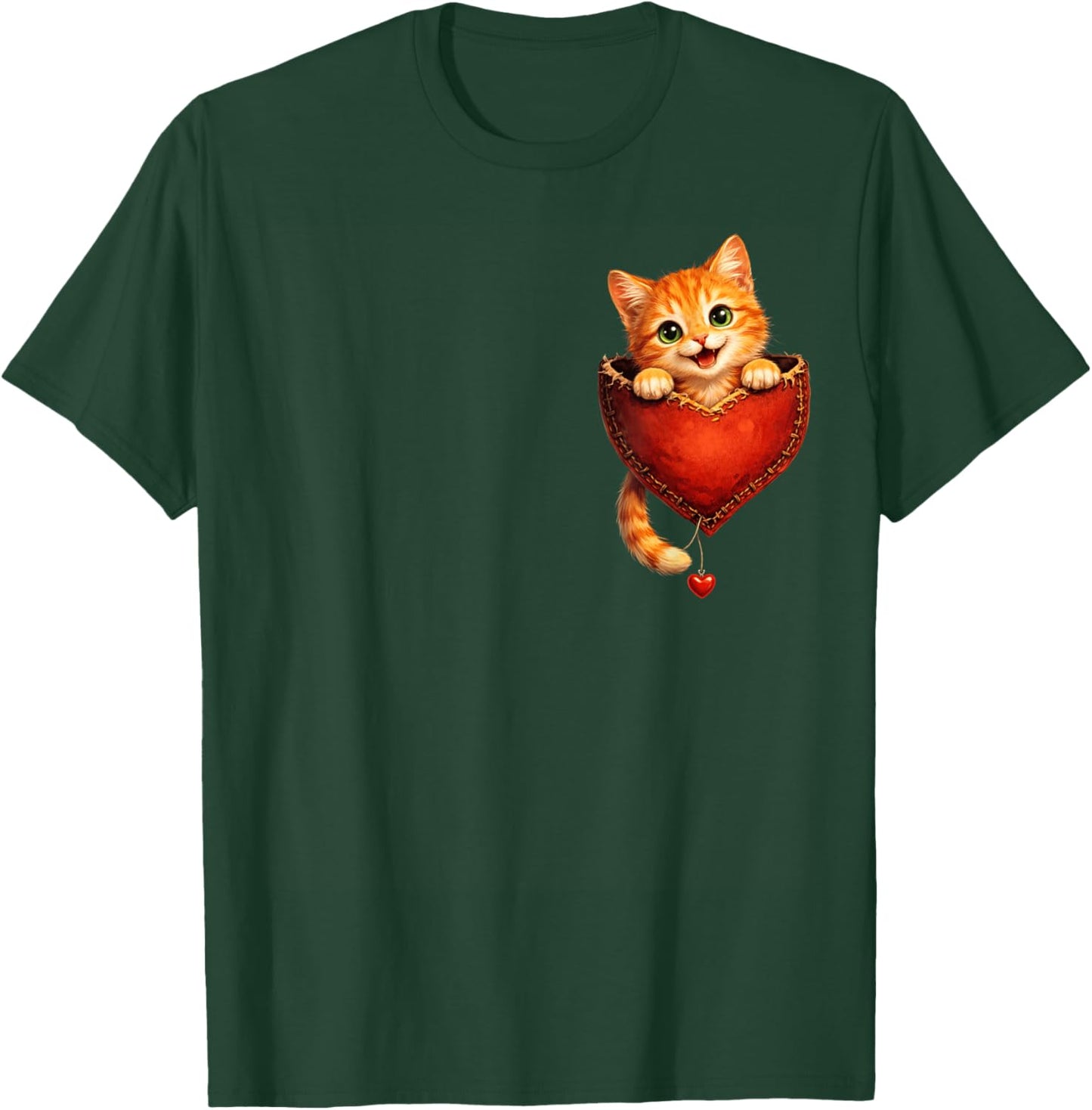 Cute Orange Pocket Kitty Funny Valentine Cat Lover Heart T-Shirt - T-Shirt | Forest