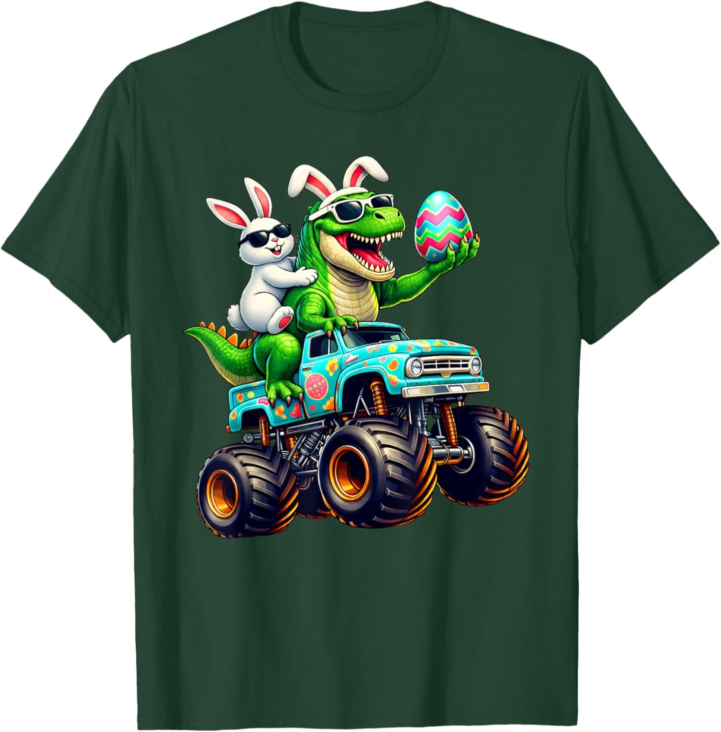 Happy Easter Bunny T Rex Monster Truck Dinosaur Boy Men T-Shirt - T-Shirt | Forest