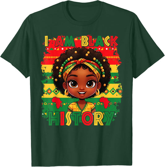 I Am Black History Afro Girly African American Girls Kids T-Shirt - T-Shirt | Forest