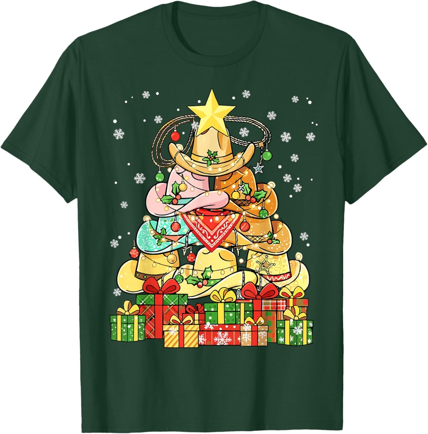 Cowboy Hat Christmas Tree Western Xmas T-Shirt - T-Shirt | Forest