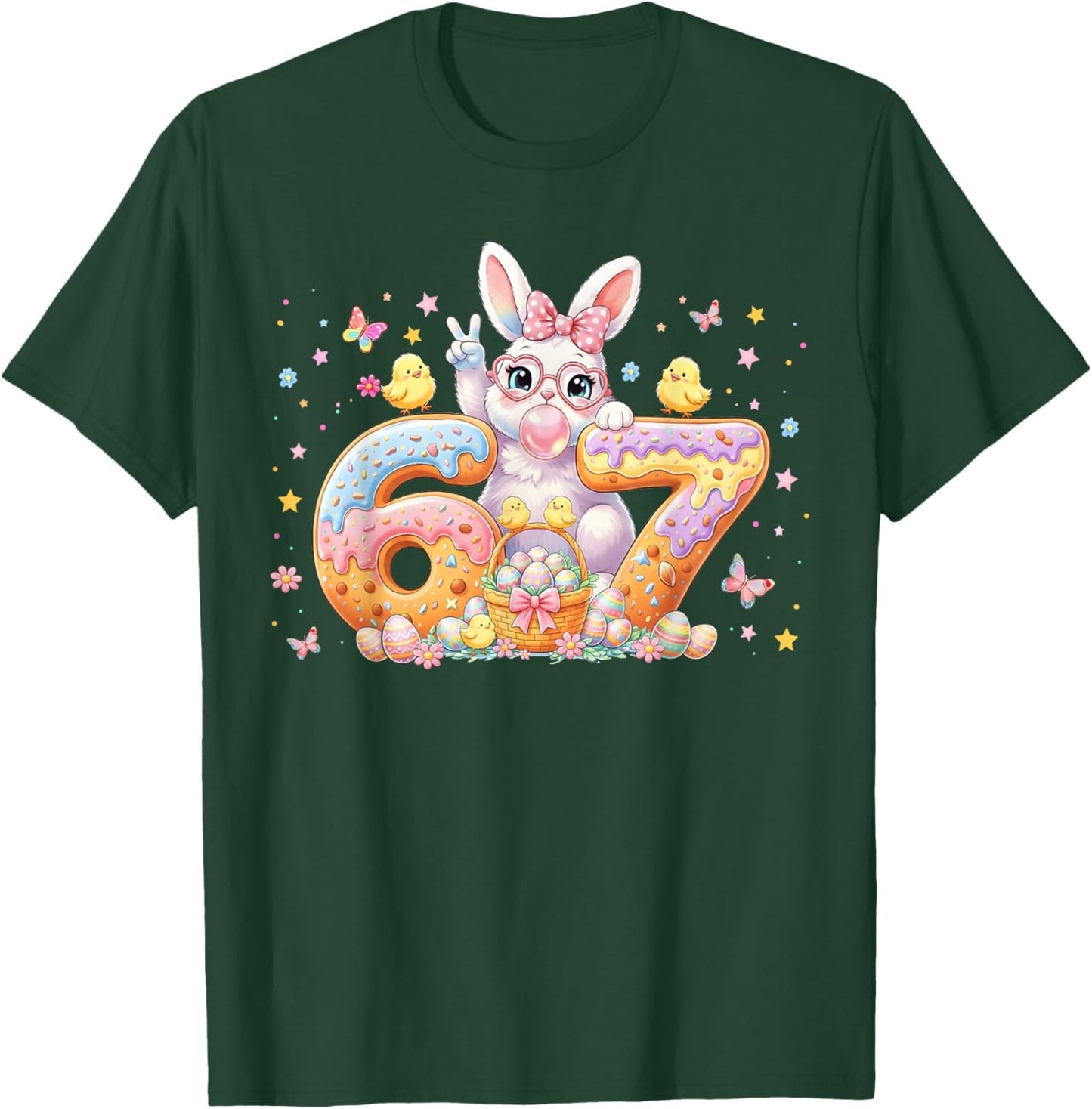 Easter Day 67 Cute Rabbit Bunny Six Seven Meme Bow Girl T-Shirt - T-Shirt | Forest