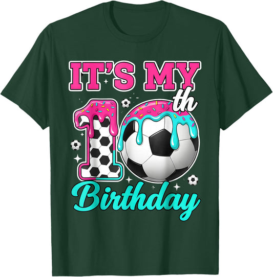 Soccer 10 Year Old Ice Cream Drip Youth 10th Birthday Boy 10 T-Shirt - T-Shirt | Forest