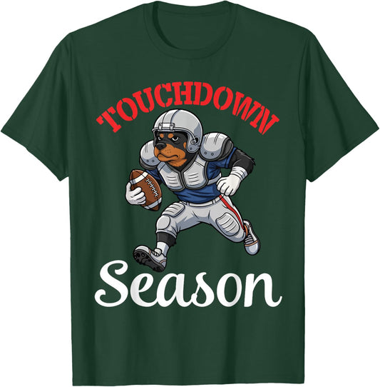 Rottweiler Playing Football Touchdown Season Player Dad Mom T-Shirt - T-Shirt | Forest