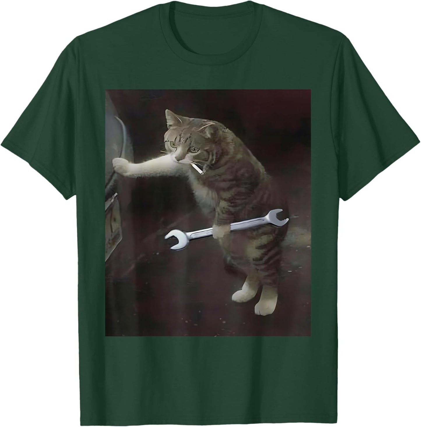 Funny Cat Smoking Cigarette Holding Wrench Mechanic Cat Meme T-Shirt - T-Shirt | Forest