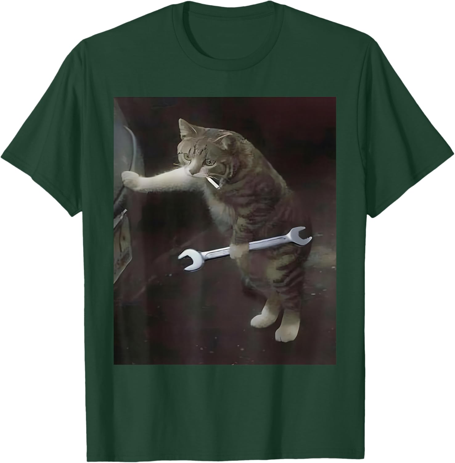 Funny Cat Smoking Cigarette Holding Wrench Mechanic Cat Meme T-Shirt - T-Shirt | Forest