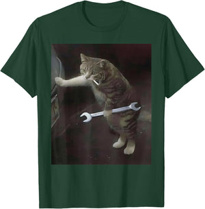 Funny Cat Smoking Cigarette Holding Wrench Mechanic Cat Meme T-Shirt - T-Shirt | Forest