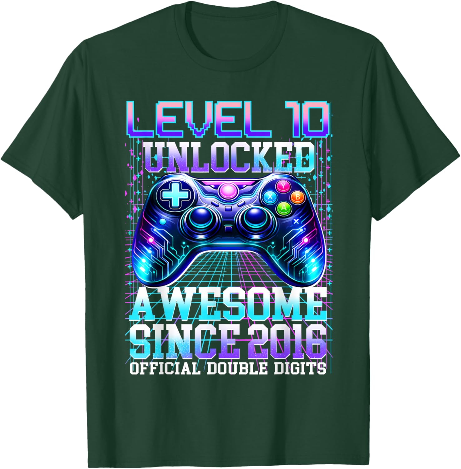 10th Birthday Boy Gamer Level 10 Unlocked 2016 Double Digits T-Shirt - T-Shirt | Forest