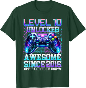 10th Birthday Boy Gamer Level 10 Unlocked 2016 Double Digits T-Shirt - T-Shirt | Forest