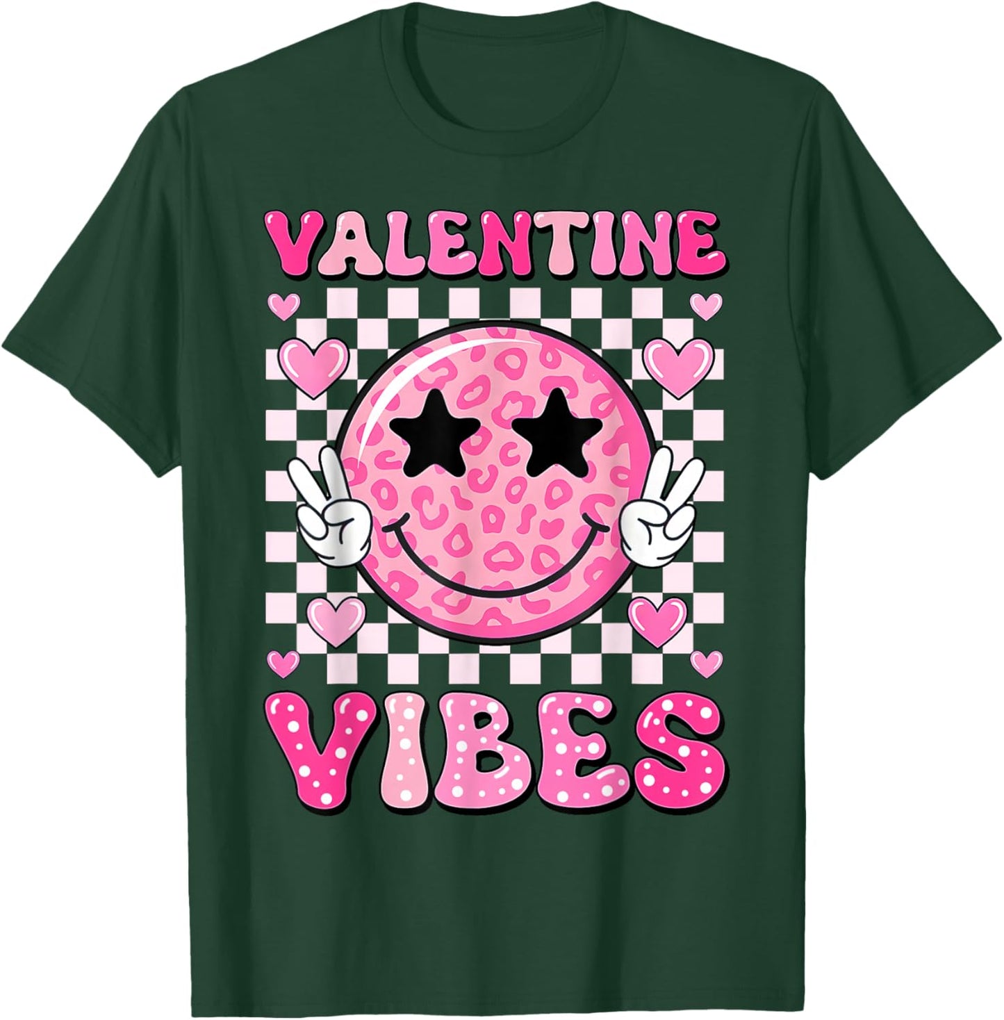 Groovy Valentine Vibes Cute Heart Happy Valentines Men Women T-Shirt - T-Shirt | Forest