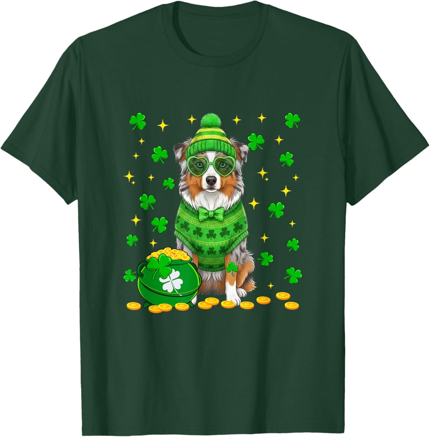 Aussie Sunglasses Shamrocks St. Patrick's Day Owner Kids T-Shirt - T-Shirt | Forest