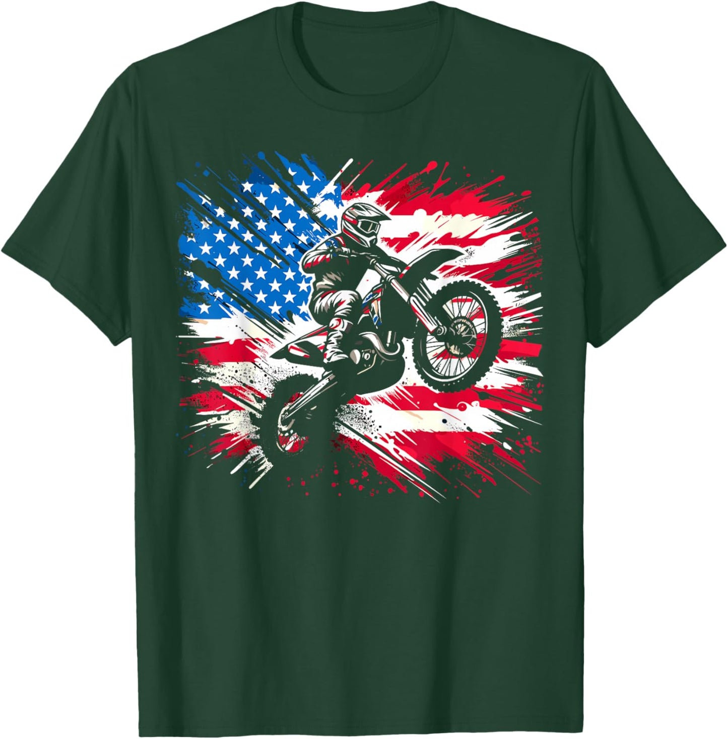Dirtbike Motocross USA Flag T-Shirt - T-Shirt | Forest