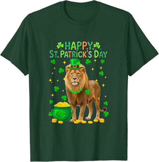 Happy St. Patrick's Day Lion Shamrocks Coins Lover Kids T-Shirt - T-Shirt | Forest