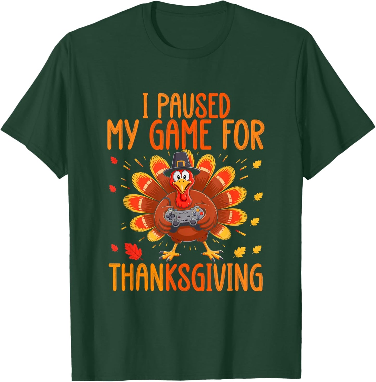 Thanksgiving Gaming Fall Turkey Gamer Boys Kids T-Shirt - T-Shirt | Forest