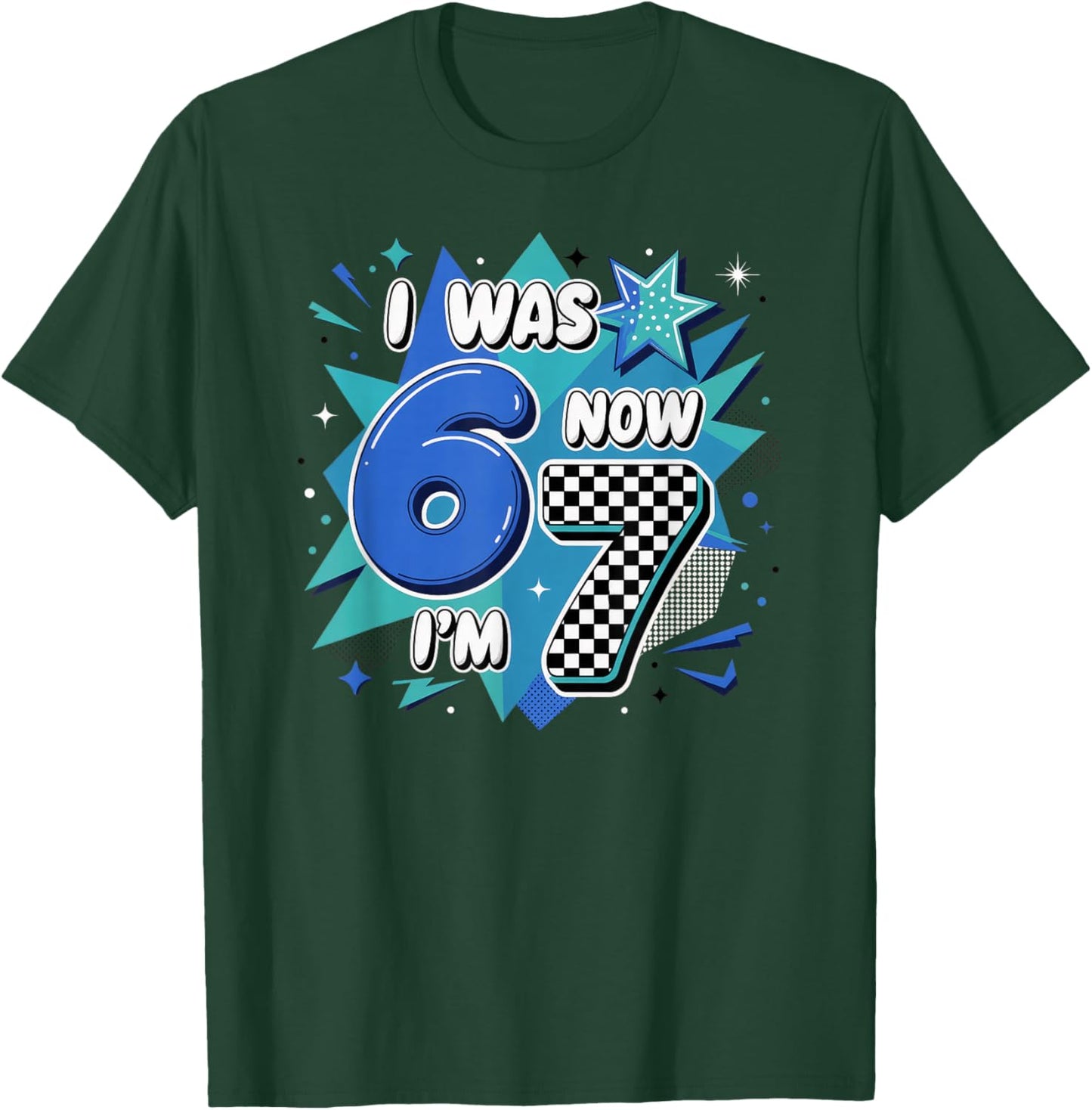 Blue Checkered I was 6 Now I'm 7 Birthday Boy Bday 6 7 T-Shirt - T-Shirt | Forest