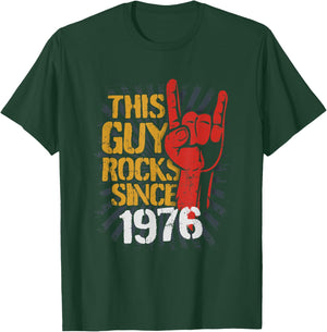 50th Birthday Born in Guy Rocks Since 1976 T-Shirt - T-Shirt | Forest