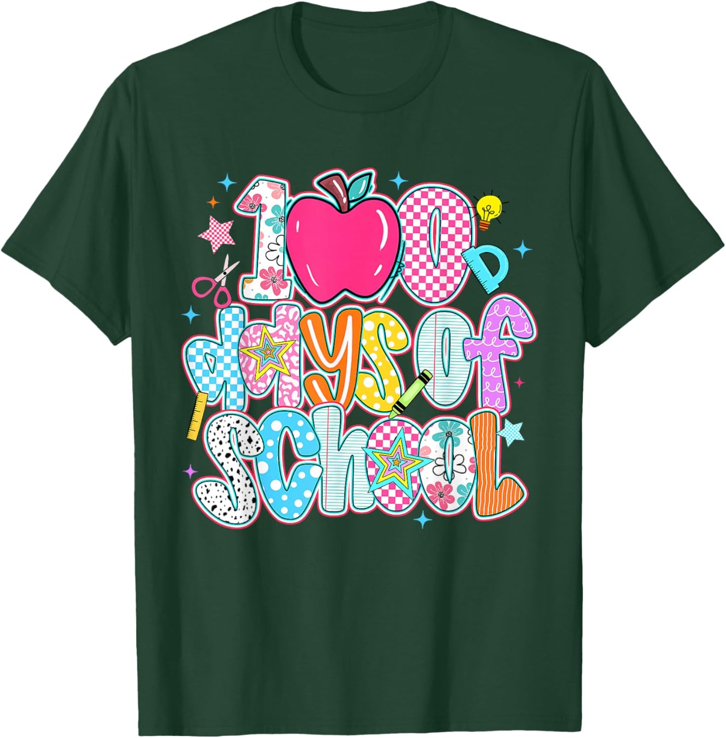 Preppy 100 Days of School Girl Cute 100th Day of School Kids T-Shirt - T-Shirt | Forest