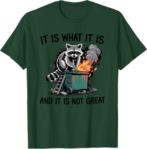 Raccoon It is What It is and It's Not Great Funny Sarcastic T-Shirt - T-Shirt | Forest