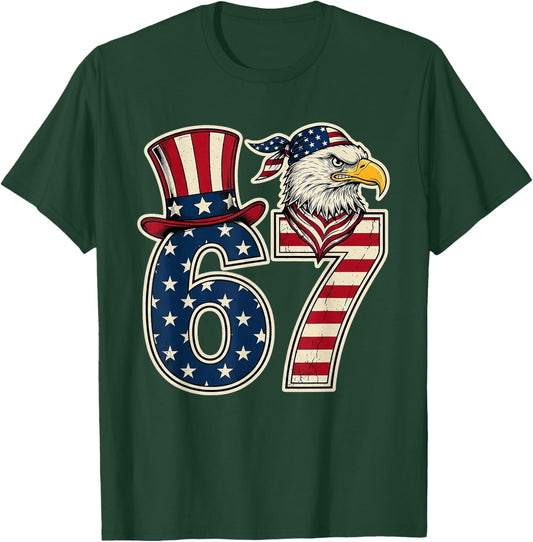 Funny 67 Six Seven Eagle 4th of July Meme USA Flag Vintage T-Shirt - T-Shirt | Forest