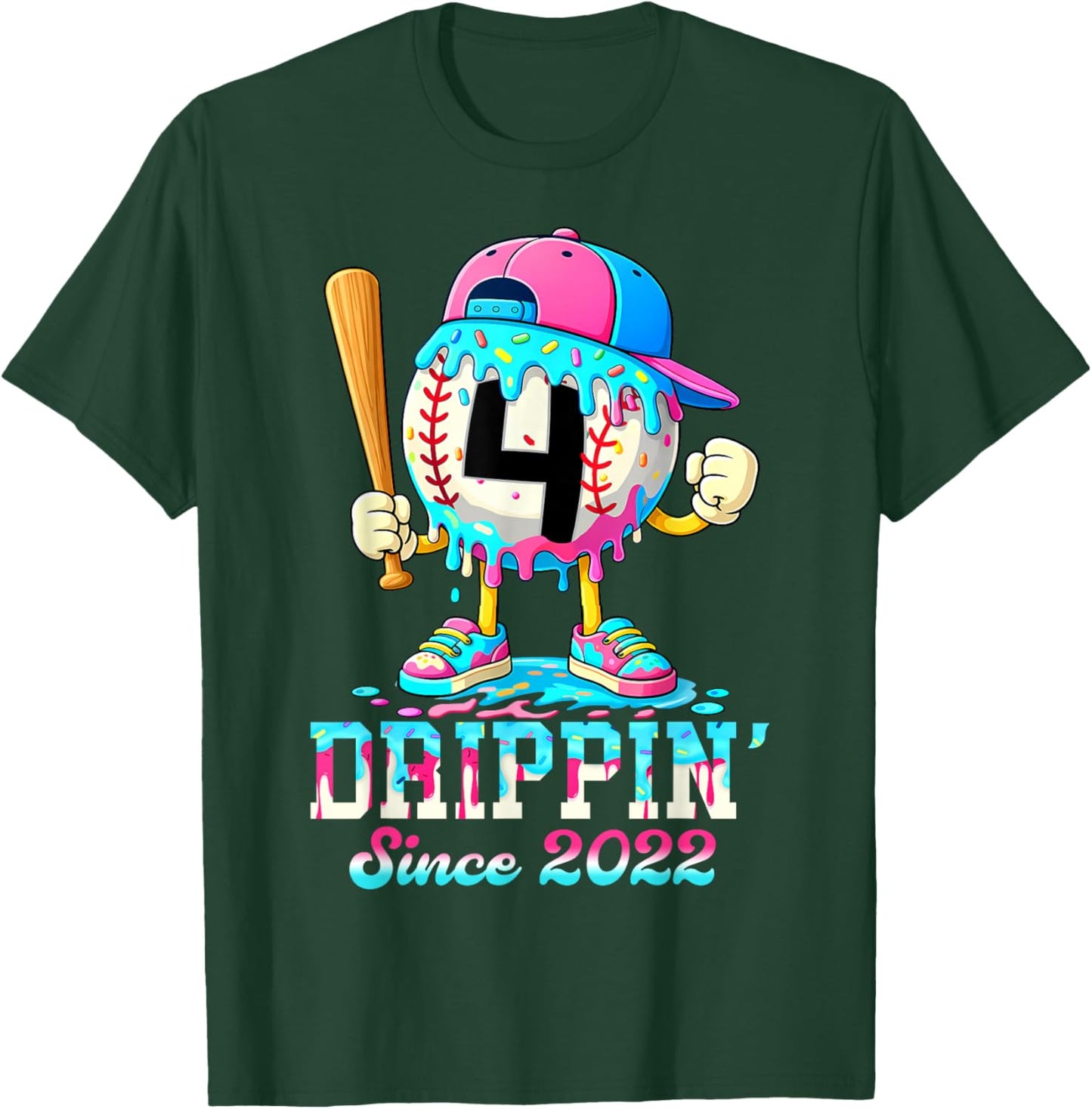 Baseball 4 Years Old Since 2022 Ice Cream 4th Birthday Boys T-Shirt - T-Shirt | Forest